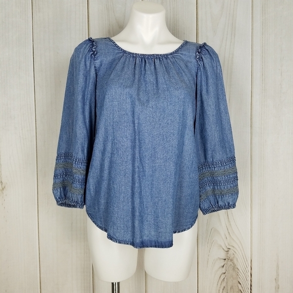 Lauren Conrad Chambray Blue Denim Blouse - Picture 2 of 13